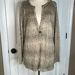 Liz & Me Women's Tan Snake Print Cardigan Sweater w/ One Button Closure size 2X